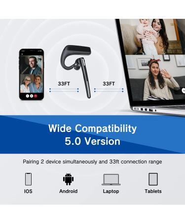 Bluetooth Headset - Wireless Headset with Microphone 90 Days Standby/110 Hours Talktime, Bluetooth Earpiece for Cell Phone/PC Tablet/Laptop Computer, Headphones for Trucker/Driver/Business - Buy Online on GoSupps.com