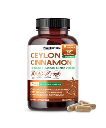 Liposomal Ceylon Cinnamon with Turmeric & Apple Cider Vinegar Supports Heart Digestion & Metabolism 150 Capsules 150 count (pack of 1)