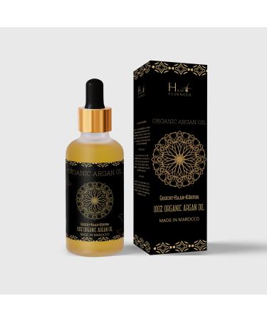 HAIR FLUENCER Hairfluencer Premium Argan Oil - Cold Pressed ECO Certified Moroccan Argan Oil in Glass Bottle with Pipette for Radiant Hair and Healthy Skin