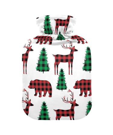 Buffalo plaid deer christmas hot water bottle with cover hot water bottles for pain relief water heating pillow heating pocket for heat and cold therapy 1l