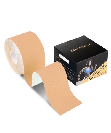 Deilin Kinesiology Tape 19.7ft Uncut Per Roll Elastic Therapeutic Sports Tapes for Knee Shoulder and Elbow Waterproof Athletic Physio Muscles Strips Breathable Latex Free 1 Roll Beige