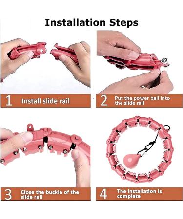 Upgraded Large Size Smart Weighted Hoola Hoop for Abdomen Fitness and Weight Loss - 24 Detachable Knots, Adjustable Weight, Auto-Spinning Ball - Pink - Buy Online on GoSupps.com