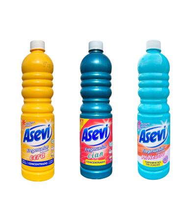 Asevi Floor Concentrate Cleaning Products - Cleaner Cera Yellow - Cian Blue - Ligt Blue PH Neutral - Bundle of 3