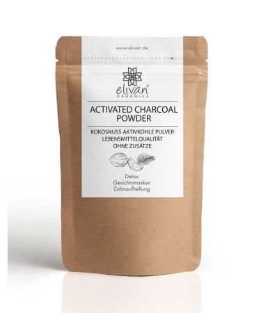 Activated charcoal - Activated Charcoal by Elivan Organics - Extra fine powder - without additives - made of coconut shells - tooth whitening & bleaching - face masks & soaps - detox - 40 g