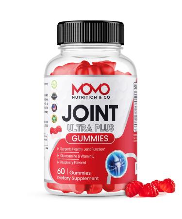 Momo Nutrition & Co - Joint Ultra Plus Supplement Extra Strength Glucosamine and Vitamin E Raspberry Flavored Gummies Healthy Joint Support Joint Pain and Inflammation Relief 60ct