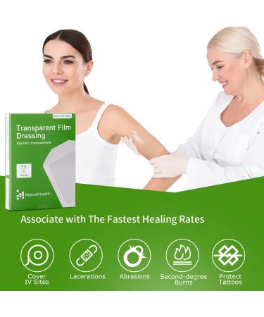 MarvellHealth Transparent Film Dressing 4 x 4.5 - Pack of 50 | Waterproof & Breathable Bandages for Post-Surgical, Shower, IV Shield & Tattoo Aftercare - Buy Online on GoSupps.com
