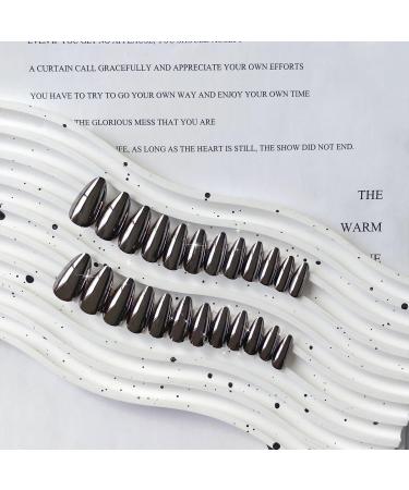 Smoky Grey Chrome Press On Nails | KQueenest Medium Almond Stiletto | 24 PCS Bling Fake Acrylic Nails for Daily & Party Wear - Buy Online on GoSupps.com