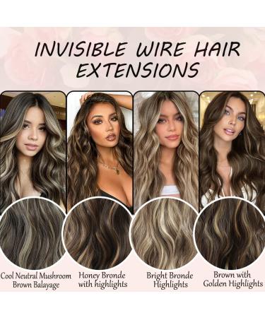 Invisible Wire Synthetic Hair Extensions - Bright Blonde Highlights, Long Wave Curly Hairpiece for Women - Adjustable Size, Stress-Free - 16 Inch - Buy Online on GoSupps.com
