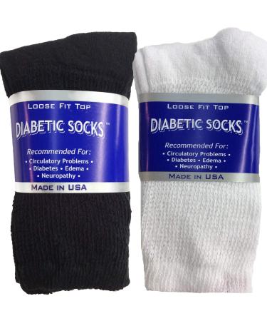 6 Pairs of Mens Black and White Diabetic Crew Socks 10-13 Size MADE IN USA
