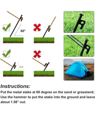 SPOFINE 6pcs Heavy Duty Tent Stakes with Hammer, Reflective Ropes, & Storage Bag - Camping Accessories Kit for Hiking, Backpacking - Orange+Black - Buy Online on GoSupps.com