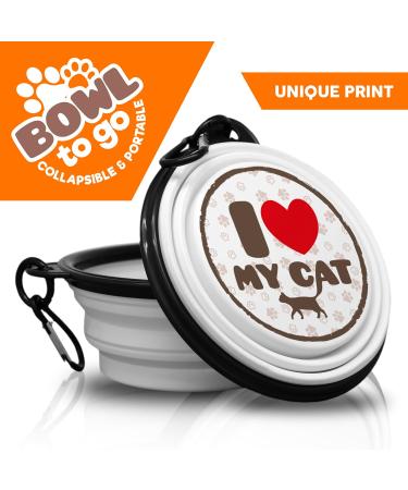 I Love My CAT - Foldable Portable Drinking Bowl with Carabiner | Unique Pet Food & Water Bowl for Travel - Buy Online on GoSupps.com