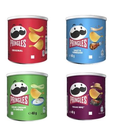 Pringles Crisps Pop & Go Travel Tin Pick N Mix - Create Custom Tin-Pack Combo with 4 Flavours | Original Salt Vinegar Sour Cream Onion Texas Barbecue General-Pringles 40g | Pack of 12 (3 of Each) 40 g (Pack of 12)