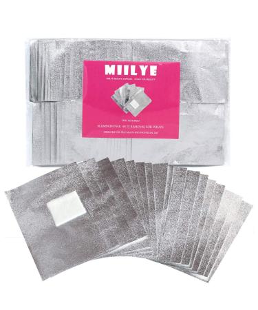 MIILYE Nail Polish Remover Foil Wraps for Acrylic/Dip Powder/UV/Gel/Polish Varnish Soak-off Removal, with Pre-attached Lint Free Pad (100x Gel Nail Polish Remover Wraps)