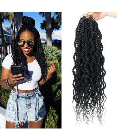 18Inch Wavy Senegalese Twist Crochet Hair Braids Wavy Ends Synthetic Hair Extension Curly Crochet Twist Braiding Hair (6Packs 1B) 18 Inch (Pack of 6) 1B