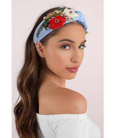 ZITULRY Rhinestone Headband For Women Statement Crystal Knotted Turban Hairband Handmade Beaded Embroidered Flower Hair Hoop Elastic Fancy Wide Hair Accessories for Girls Jewelry Gift - Buy Online on GoSupps.com