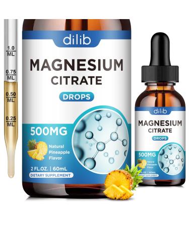 Magnesium Citrate Liquid Magnesium Drops Supplement 500mg-Support Stress Relief Bone Muscle Mood Sleep-2 Fl Oz Vegan Pineapple Flavor Pineapple 2 Fl Oz (Pack of 1)