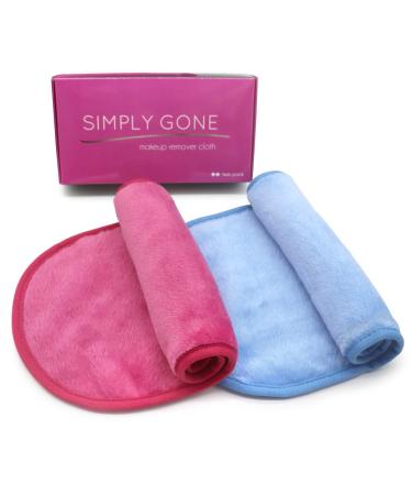 Simply Gone Make Up Remover Clothn (2 Pack). Reusable Microfibre Face Cloth removes all makeup even waterproof mascara. Ideal for Sensitive Skin (Blue & Pink) Sky Blue and Cerise Pink 2 Count (Pack of 1)