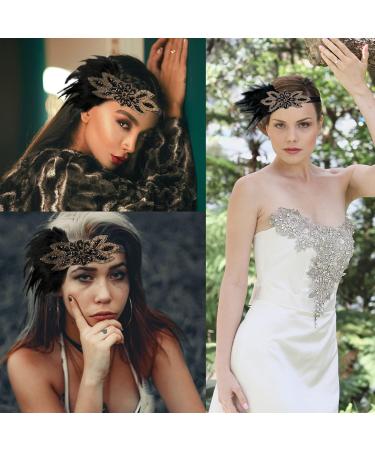 1920s Flapper Feather Headband 20s Sequined Showgirl Headpiece Roaring 20's Theme Set for Women Girls Costume Headwear (Black Feather) - Buy Online on GoSupps.com