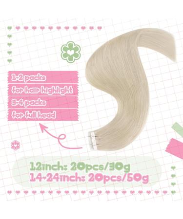 Youngsee Tape Extensions - Real Hair 30cm Platinum Blonde #60A - 30g Tape-In Extensions for Hair Recovery - Buy Online on GoSupps.com