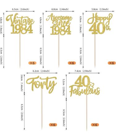 30 Pieces Vintage 1984 Cake Toppers Glitter Happy 40th Forty Awesome Since 1984 Cupcake Toppers 40 Fabulous Cake Decoration for 40th Birthday Wedding Anniversary Party Cake Decorations Gold Gold 40th - Buy Online on GoSupps.com