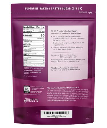 Judees Superfine Caster Sugar 2.5 lb - Gluten-Free and Nut-Free - Perfect for Baking and Simple Syrups - Made in USA - Buy Online on GoSupps.com