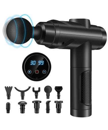 Massage Gun Deep Tissue, Muscle Percussion Massager with 30 Speeds, Quiet Handheld Massagers with LCD Touch Screen 10 Heads for Athletes Shoulder Body Back Neck Relaxation (Black) (Black)