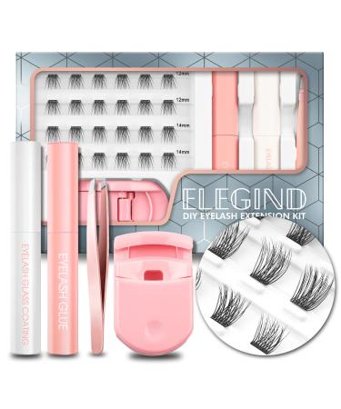 FinyDreamy DIY Eyelash Extension Kit With 3D Volume 12/14mm Lash Clusters  Plastic Eyelash Curler  Cluster Lash Glue And Eyelash Glass Coating For Eyelash Clusters Home Use And individual lashes Extensions Look (KIT)