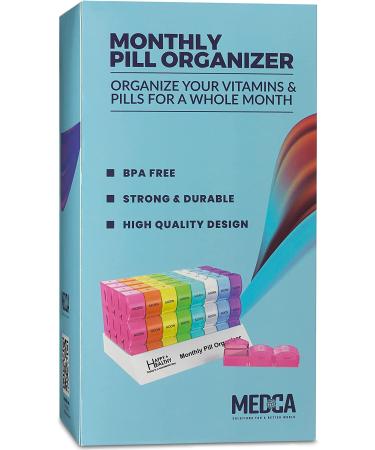 Monthly Pill Box Organizer - 3 Times A Day - 30 Day Case with 32 Compartments for Vitamins, Supplements, Medication - Travel Friendly - Buy Online on GoSupps.com