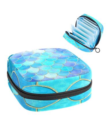 GIAPB Period Bag Sanitary Napkin Storage Bag Period Pouch Travel Makeup Bag Mermaid Blue Fish Scales Color4988