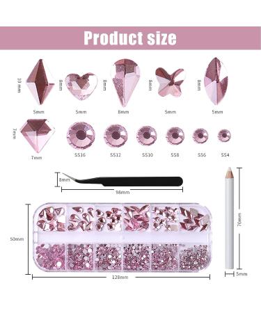 Nail Rhinestones Set - Pink Nail Art Gems, Flatback Design for DIY Acrylic Nails, Crafts & Decorations - AB Rhinestones Glass Crystals - Buy Online on GoSupps.com
