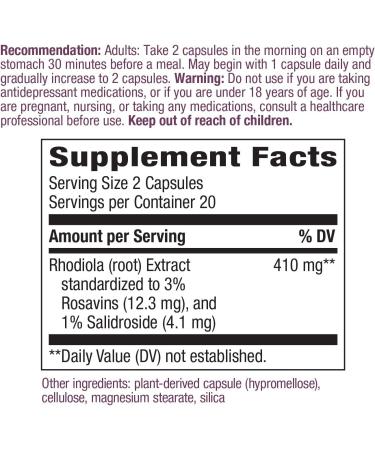 Rhodiola Energy 205 mg - 40 Vegan Capsules | Enzymatic Therapy for Stress & Vitality - Buy Online on GoSupps.com