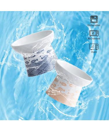 Tamaykim Ceramic Tilted Raised Cat Bowls Set - 8 oz Food and Water Dishes for Kitties - Porcelain Elevated Pet Dish, Set of 2 Orange & Blue - Buy Online on GoSupps.com