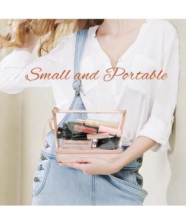 Rose Gold Clear Makeup Organizer Bag | Portable Travel Cosmetic Pouch for Women | Small Clear Makeup Bag for Purse and Pencils - Buy Online on GoSupps.com