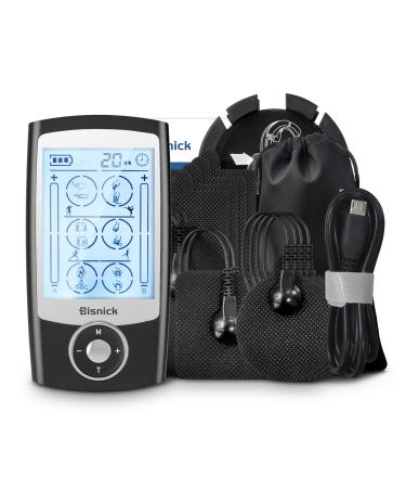 TENS EMS Unit 24 Modes Muscle Stimulator for Pain Relief Therapy Dual Channel Electronic Muscle Massager with 12 Pads Dust-Proof Drawstring Storage Bag Fastening Cable Ties Blue