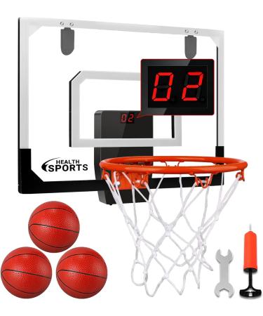 AOKESI Indoor Basketball Hoop for Room with Electronic Scoreboard - 17" x 12.5" Mini Over The Door Basketball Toys Gift for 5 6 7 8 9 10 11 12 Year Old Boys, Men and Adults