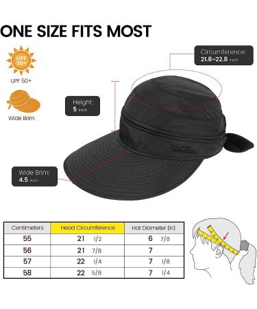 Simplicity Women's UPF 50+ UV Sun Protective Convertible Beach Visor Hat in Black - Buy Online on GoSupps.com