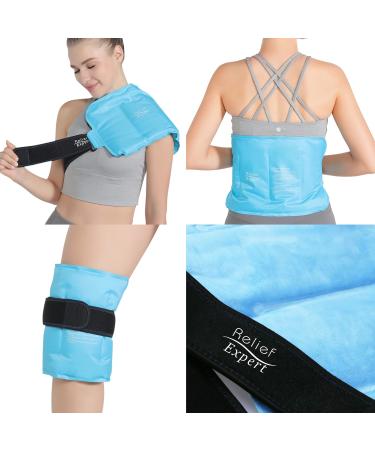 Relief Expert Ice Pack for Injuries Reusable(16 x 9) Gel Cold Pack for Lower Back Shoulder Knee Hip Pain Relief Cold Compress for Swelling Bruises Flexible Hands Free Light Blue