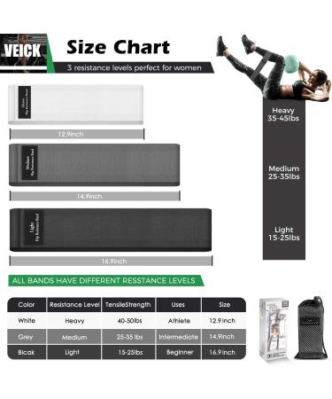 VEICK Resistance Bands - Workout Loop Bands for Women - Fitness Stretch Bands for Booty Legs - White/Gray/Black - Buy Online on GoSupps.com