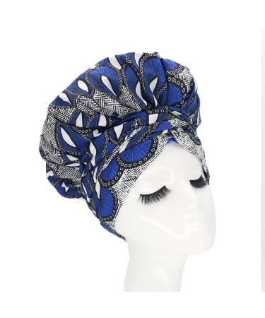 COSPACK EASY HEADWRAP hair hood with satin inner food double-aged with two straps for long curly hair / braids (royal blue + white) royal blue / white