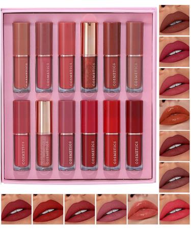 Matte Liquid Lipstick Set 12 Long-Lasting Shades of Lipstick Waterproof Makeup Kit Matte Cream with Non-Stick Cup | Anti-Smudge Cosmetic Set - Buy Online on GoSupps.com