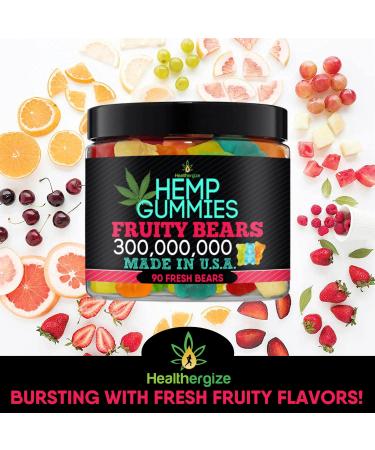 Premium Healthergize Hemp Gummies - Made in USA - Best Tasting Fresh & Fruity Gummy Bears for Muscles, Back, Knees & Joints - Natural Hemp Candy for Party - 90 Bears - Buy Online on GoSupps.com