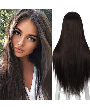 Atayou long smooth brown wig wig for women small piece of tip front brown wig heat -resistant synthetic brown wigs (dark brown)