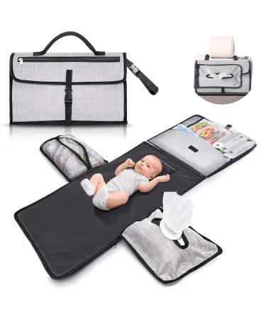 Portable and Waterproof XL Baby Changing Mat - This nappy changing mat is a detachable bag consisting of 6 pockets along with a wipe dispenser and a comfortable cushion for baby's head.