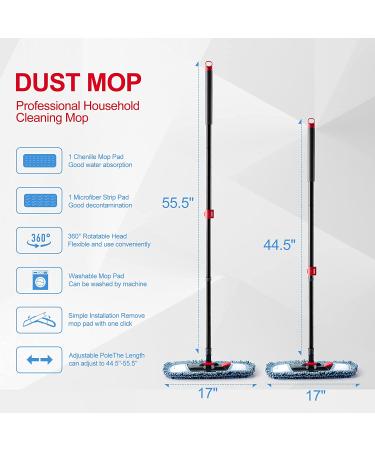 CLEANHOME Microfiber Dust Mop for Dry and Wet Cleaning - Professional Flat Mop for Tile, Hardwood, and Marble Floors with Extra Chenille Refill Pad - Buy Online on GoSupps.com