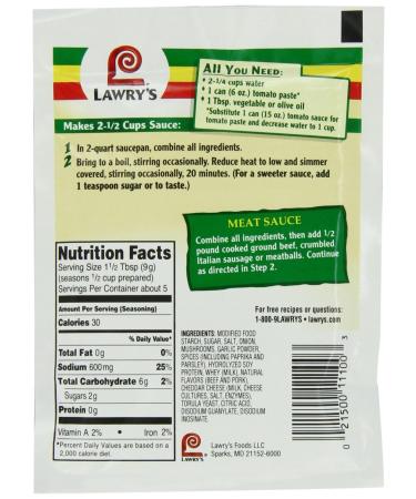 Lawry's Original Style Spaghetti Sauce Spice & Seasonings 1.5oz Packets (5 Pack) - Buy Online on GoSupps.com