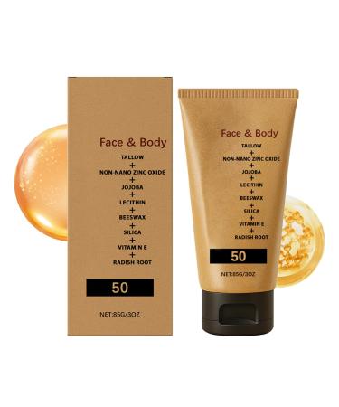 G n rique Beef Tallow Sunscreen SPF 50 Tallow Sunblock Lotion Non-Greasy Broad Spectrum Cream Moisturizing Skin Protection for Face Body Natural Daily Sun Care