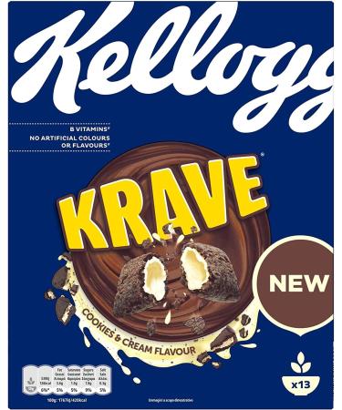 Kellogg's Krave Cookies & Cream Flavor Crispy cocoa cereal filled with cream