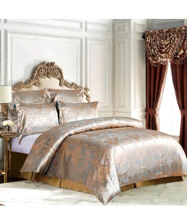 Floral Satin Duvet Cover Set Twin Size 3 Piece Luxury Silk Like Bedding Comforter Cover Set with Zipper Closure & Corner Ties (Red Twin) Soft (Blue Gold Twin(69"x91")) - Buy Online on GoSupps.com