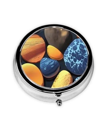 Yellow Pebblesround Pill Box 3 Compartment Round Pill Box Organizer * Portable Travel Pill Box for Traveling.