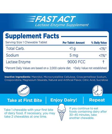 Lactaid Fast Act Chewables 60 ct (Pack of 4) | Natural Lactase Enzyme for Lactose Intolerance Relief | Prevent Gas, Bloating & Diarrhea | Vanilla Twist Flavor | On-the-Go - Buy Online on GoSupps.com